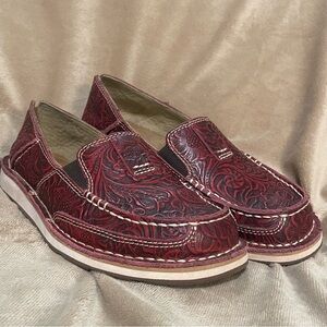 Ariat Women's Red Embossed Leather Slip-On Loafers